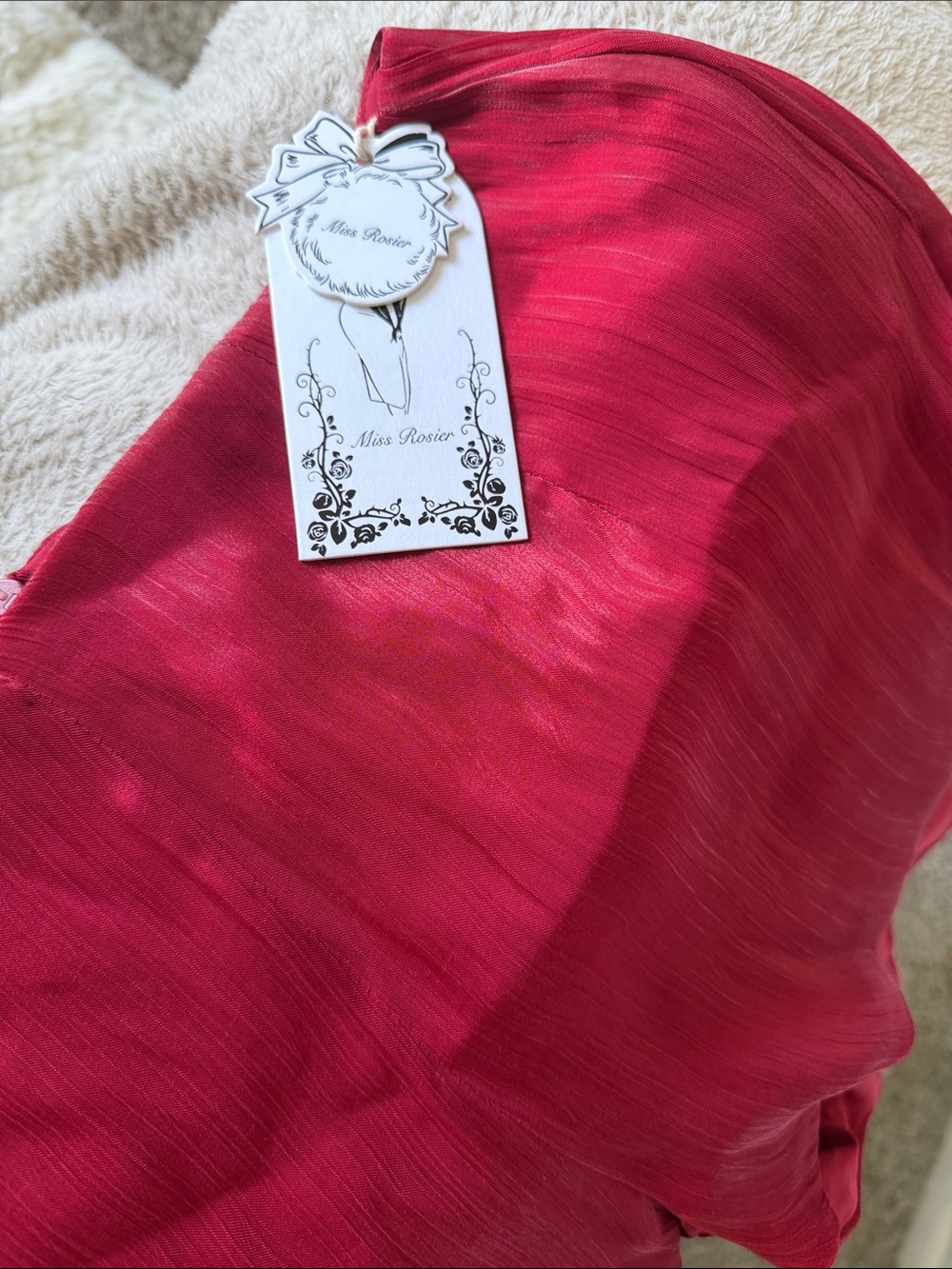 Silky Red Long-Sleeve Mini Dress - Picture 6 of 6